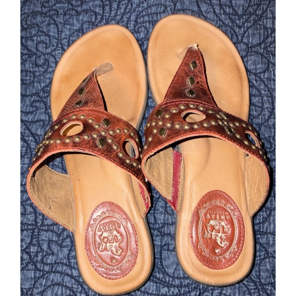 Ariat North Star 7 B Studded Thong Cut Out Sandals Red Brown Flip Flop *read* - Picture 5 of 12